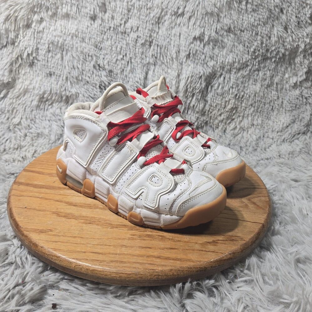 Nike Air More Uptempo Youth Kid White Red Gum Basketball Sneaker Size 4Y Lace Up